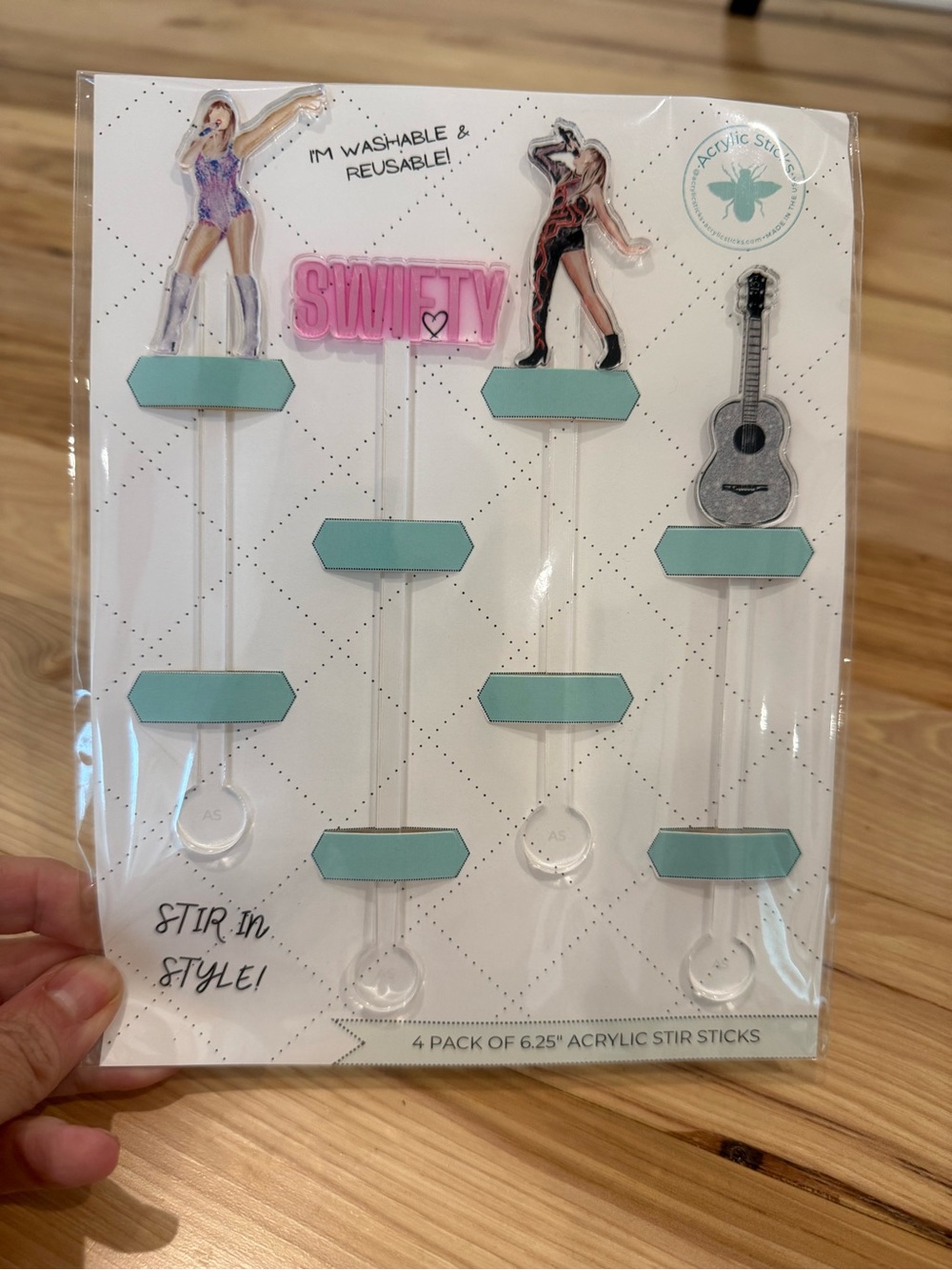 Taylor Swift Acrylic Cocktail Stir Sticks | Set of 4 Reusable Drink Stirrers